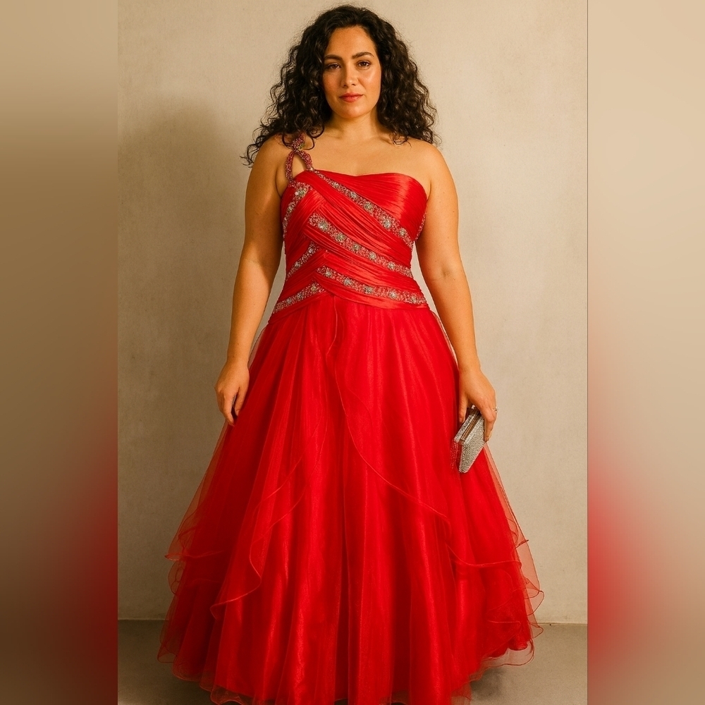 Source Unknown One Shoulder Red Dress